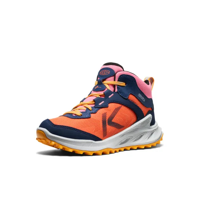 Front of Keen Big Kid's Zionic Waterproof Hiking Boot in Navy Pink Multicolor 
