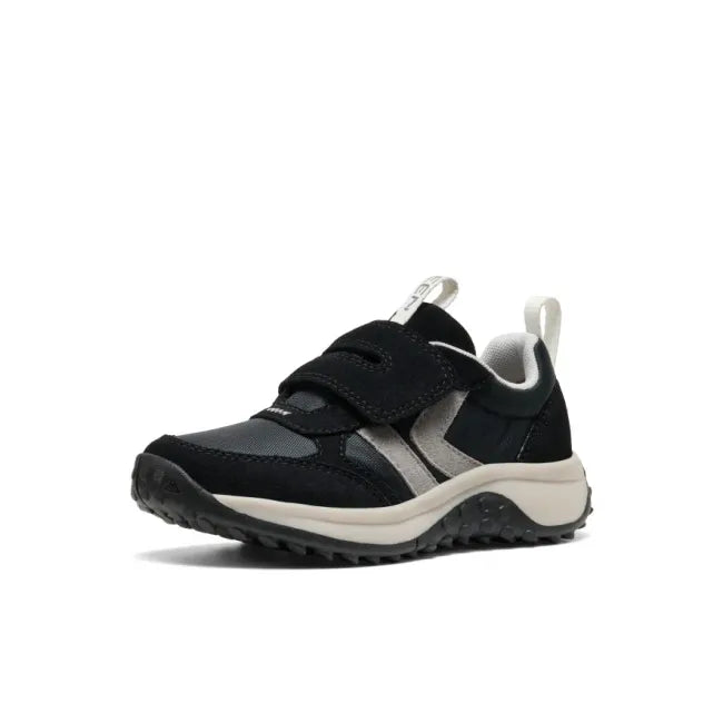 Front of the black and star white KEEN Little Kids' KS86 Sneaker with velcro strap