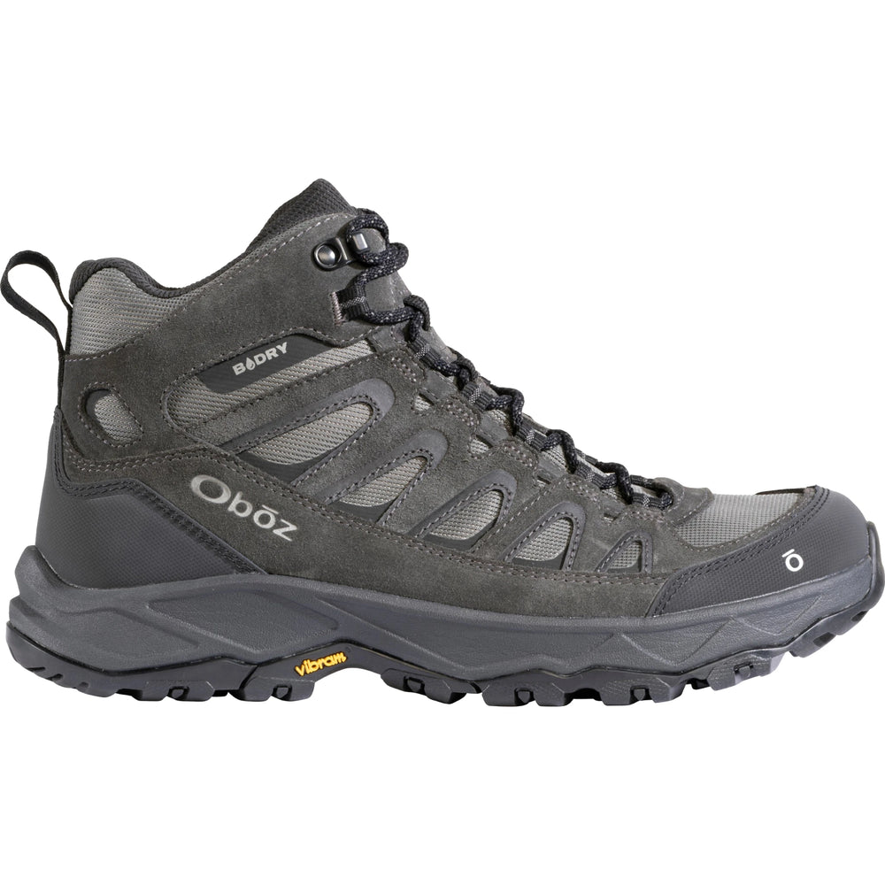 Oboz Men's Sawtooth Ascent Mid Waterproof Hiking Boot in Charcoal, lateral view