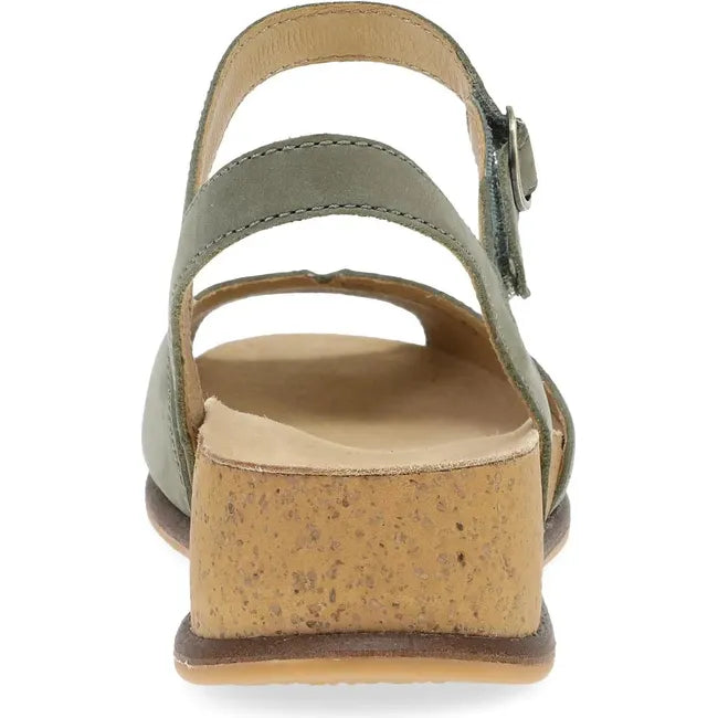 Heel of Women's Dansko Cass Sandal in sage green nubuck with velcro backstrap
