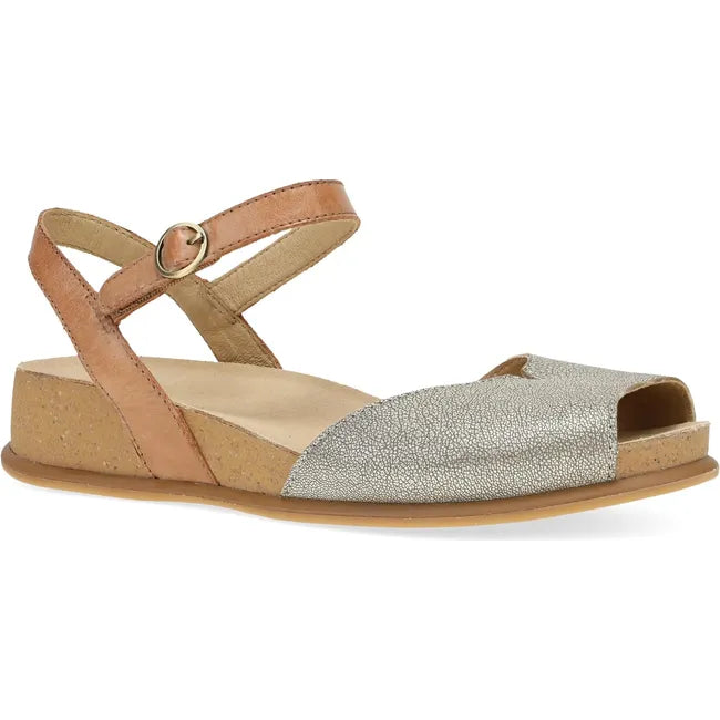 Front angled view of Women's Dansko Cass Sandal in tan leather with velcro backstrap