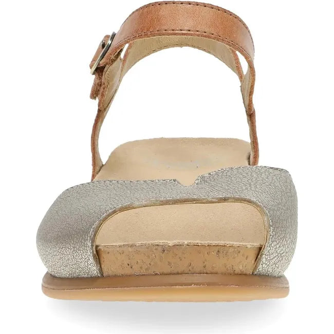 Front of Women's Dansko Cass Sandal in tan leather with velcro backstrap