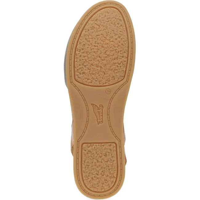 Sole of Women's Dansko Cass Sandal in tan leather upper with tan outsole