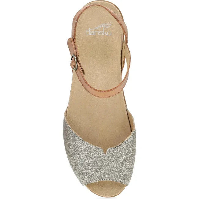 Top down view of Women's Dansko Cass Sandal in tan leather with velcro backstrap