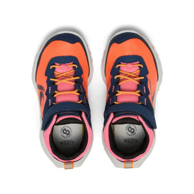 Upper of KEEN Little Kids’ Zionic Waterproof Hiking Boots in Multicolor Navy Pink