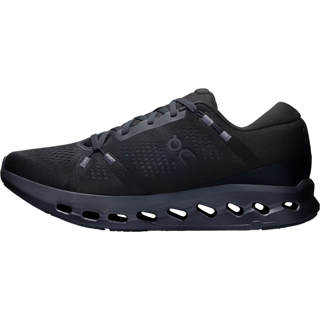 Medial side of On Running Men's Cloudsurfer 2 Running Shoe in All Black