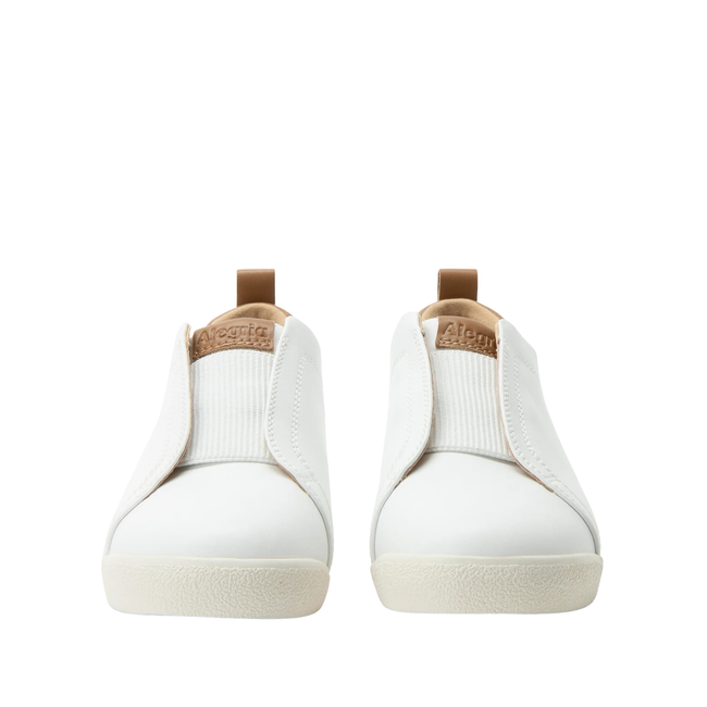 Front of Alegria Women's Reah Slip On Shoes in White Leather