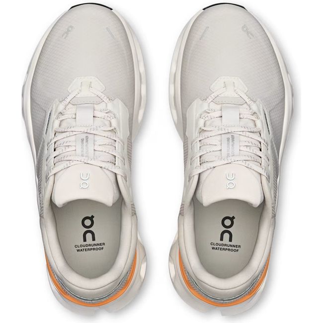 Top down view of On Running Women's Cloudrunner 2 Waterproof Running Shoe in light wolf gray