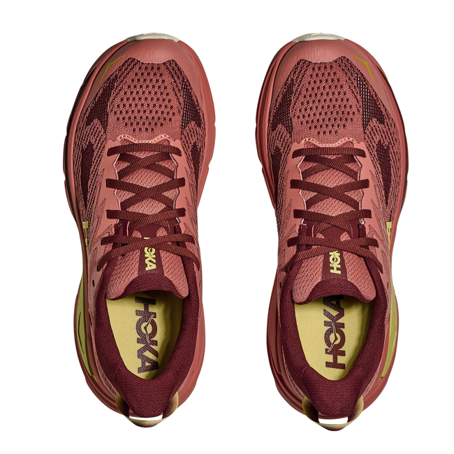 Tops of Hoka Women's Challenger 8 Trail Running Shoe in Dark Cedar Red