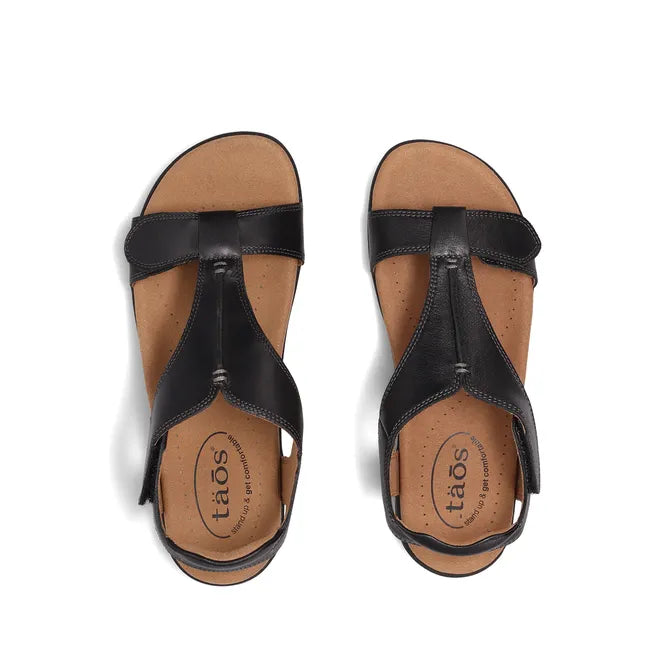 Upper of Women's Taos The Show Sandals in black leather with velcro straps