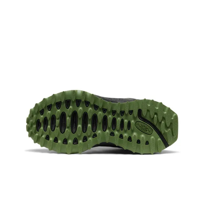 Sole of KEEN Big Kids' Zionic Waterproof Shoe in Black and Bronze Green