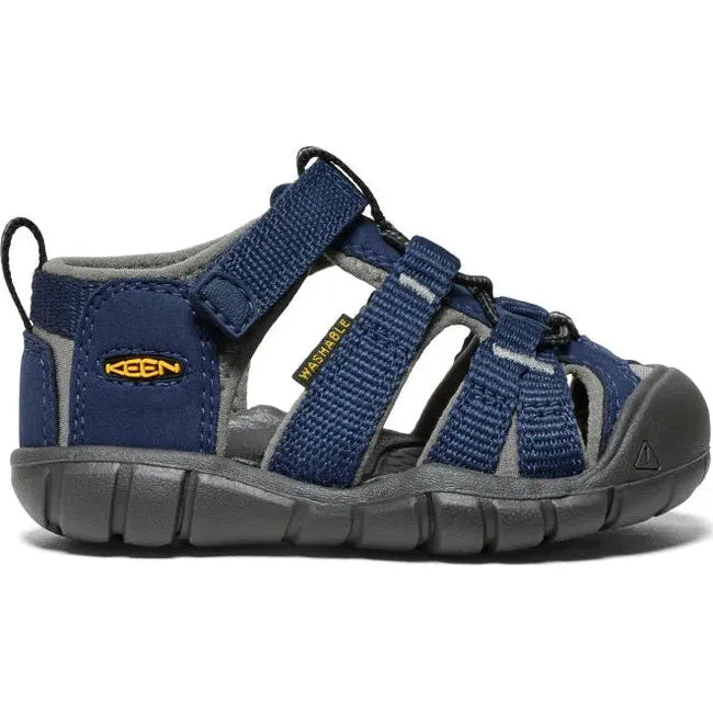 Lateral of KEEN Toddlers&#39; Seacamp II CNX Sandal in Naval Academy Blue and Drizzle Gray