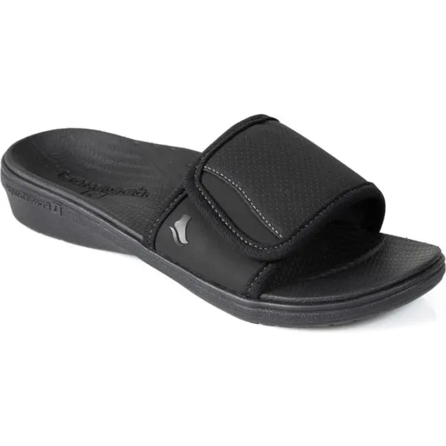 Front angled view of Women's PowerStep Archwear Slide Sandal in Black