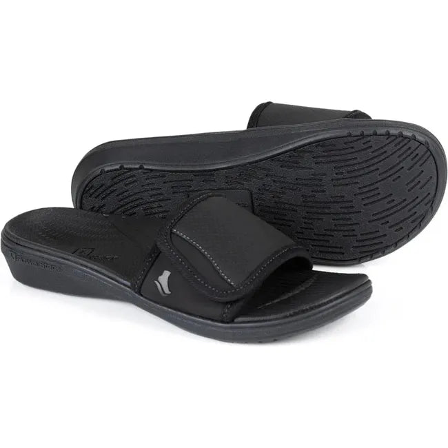 Side and sole of Women&#39;s PowerStep Archwear Slide Sandal in Black