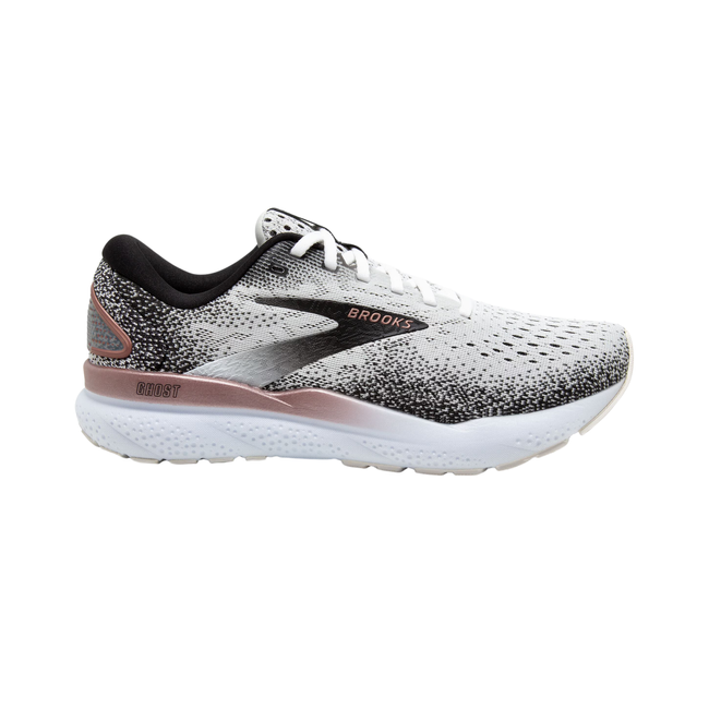 Brooks Women&#39;s Ghost 16 Running Shoe White/Black/Rose Gold 120407-105 