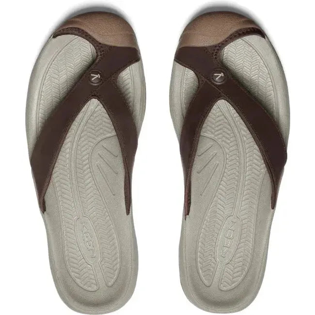 Keen Men's Waimea Leather Java/Plaza Taupe Flip-Flop 1029128