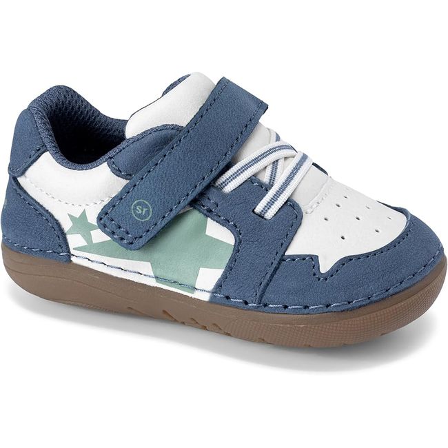 Lateral angled side of Stride Rite Kids' Waverly Sneaker in Vintage Indigo 