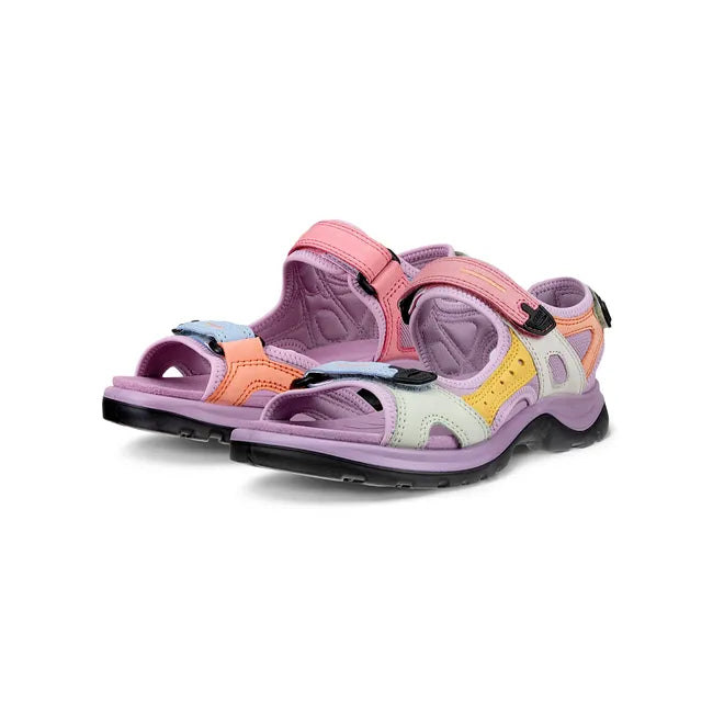 Pair of ECCO Women's Offroad Yucatan Sandal in multicolor lavender with three velcro straps
