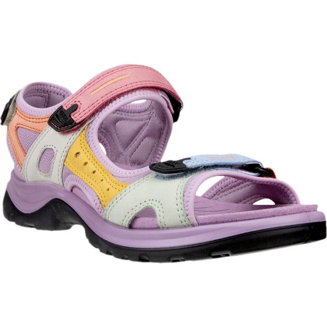 Front angled view of ECCO Women's Offroad Yucatan Sandal in multicolor lavender with 3 velcro straps