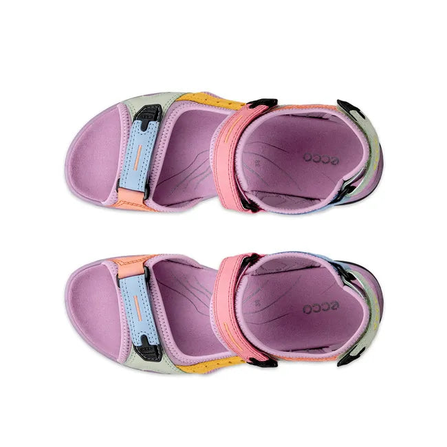 Top down view of ECCO Women's Offroad Yucatan Sandal in multicolor lavender with three velcro straps