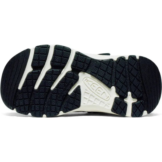 Sole of KEEN Kids' Motozoa Closed Toe Sandal in Naval Academy blue Evening Primrose yellow