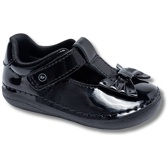 Angled side of Stride Rite Infant Kids' Soft Motion Ashtyn Mary Jane Shoe in black patent