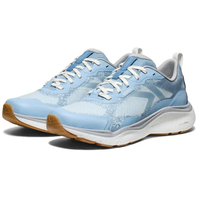 Pair of Women's Keen Leiki Speed Hiking Shoes in blue skyway star white colorway