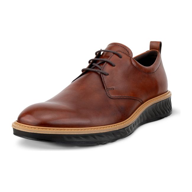Front angled view of ECCO Men's ST.1 Hybrid Derby Shoe in cognac