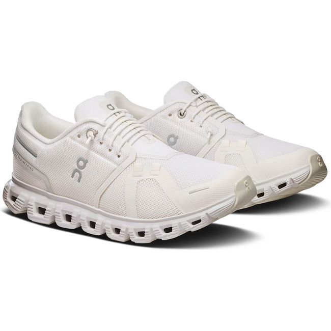 Pair of On Running Women's Cloud 6 Running Shoes in all white