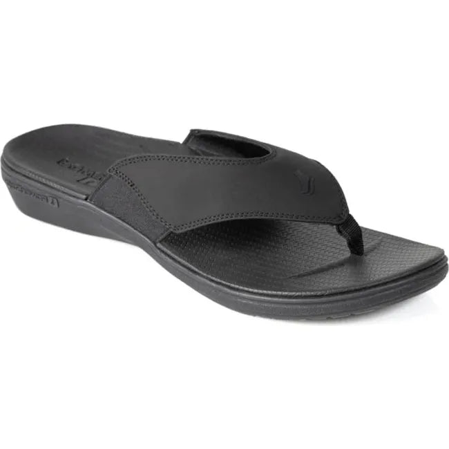 Front angled view of Men&#39;s PowerStep Archwear Flip Flop Sandal in Black