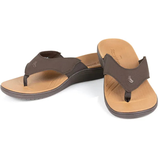 Pair of Men&#39;s PowerStep Archwear Flip Flop Sandals in Brown and Tan