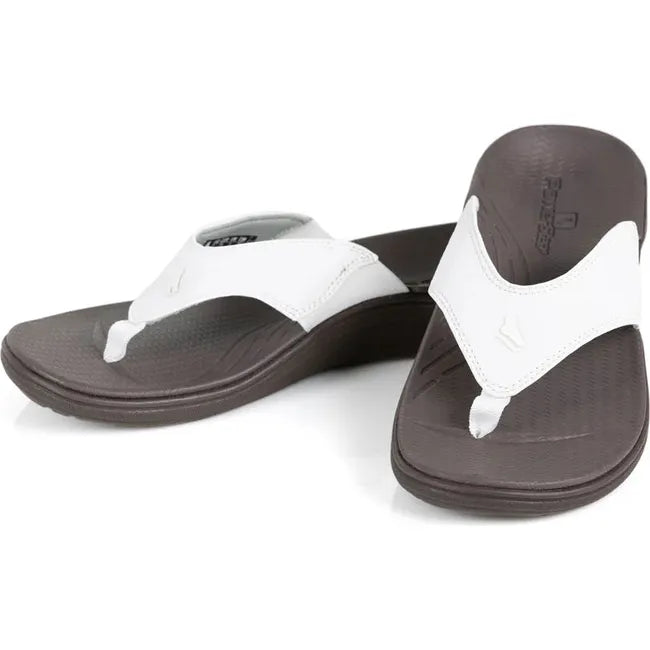 Pair of Women&#39;s PowerStep Archwear Flip Flop Sandals in White and Brown
