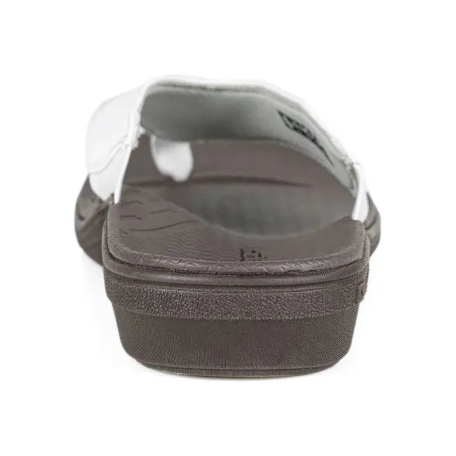 Heel of Women&#39;s PowerStep Archwear Flip Flop Sandal in White and Brown