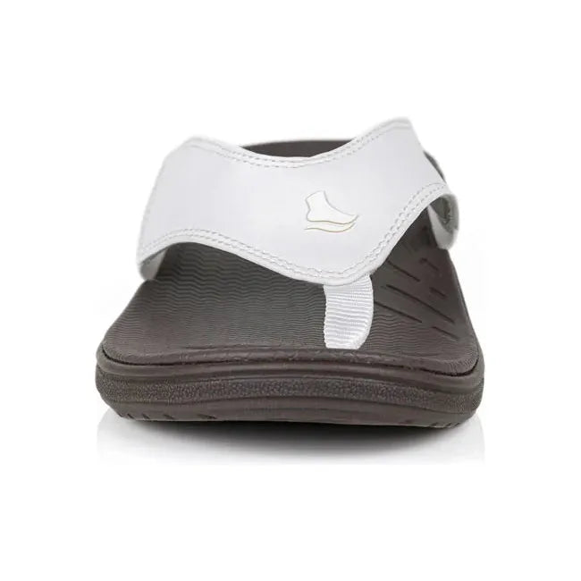 Front of Women&#39;s PowerStep Archwear Flip Flop Sandal in White and Brown