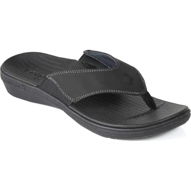 Front angled view of Women&#39;s PowerStep Archwear Flip Flop Sandal in Black