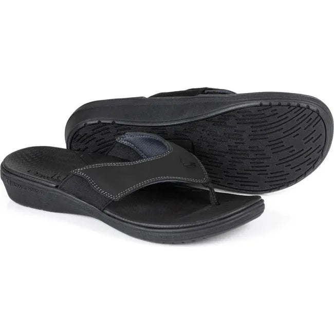 Side and sole of Women&#39;s PowerStep Archwear Flip Flop Sandals in Black