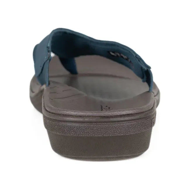 Heel of Women&#39;s PowerStep Archwear Flip Flop Sandal in Navy and Brown