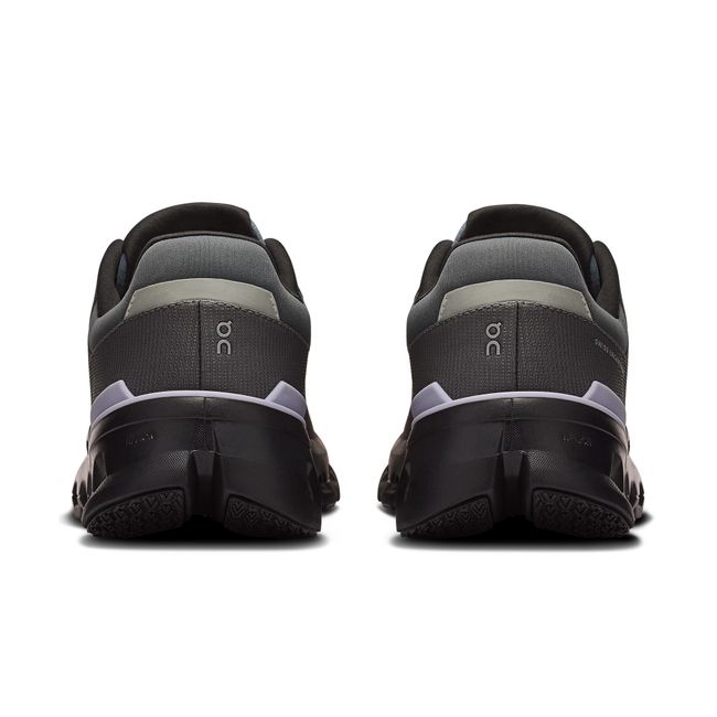 Heels of On Running Women's Cloudrunner 2 Waterproof Running Shoes in Iron Nimbus gray and purple