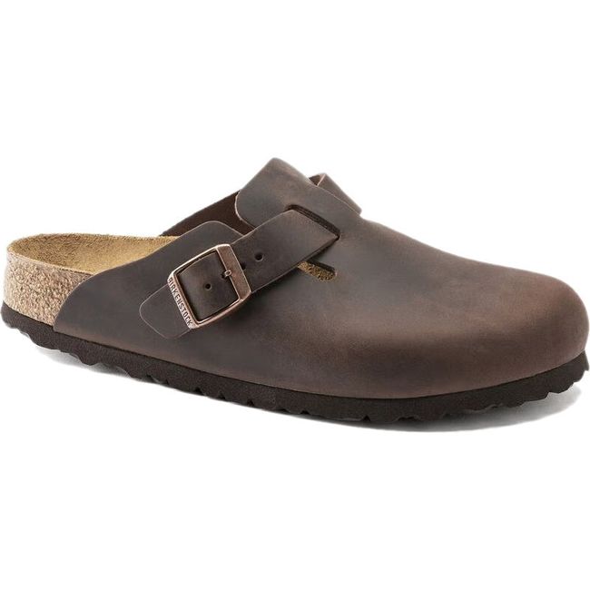 Front angled view of Birkenstock Unisex Boston Oiled Leather Clog in habana brown
