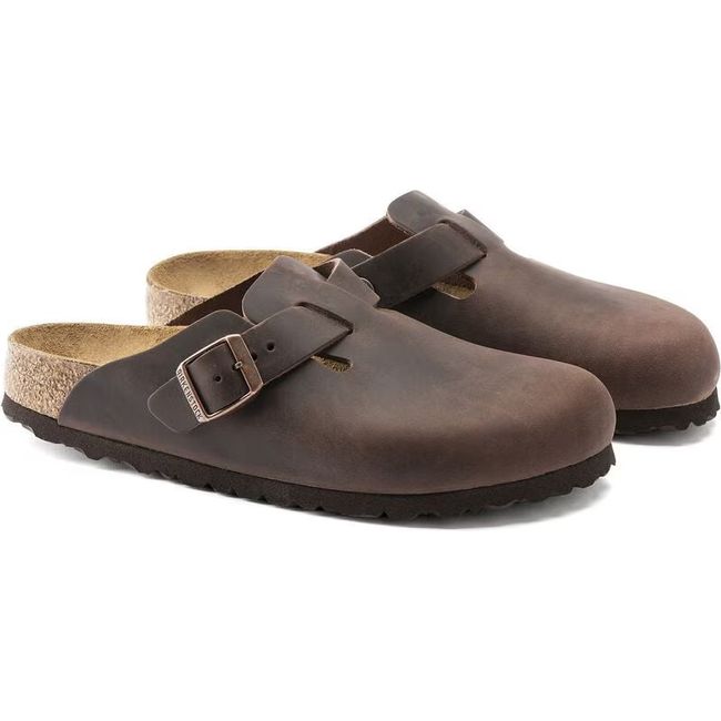 Pair of Birkenstock Unisex Boston Oiled Leather Clogs in habana brown