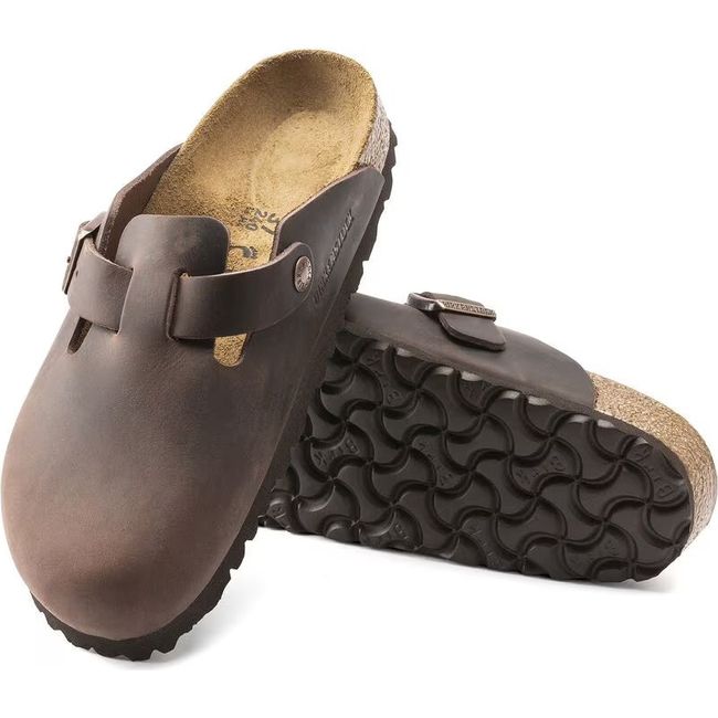 Upper and sole of Birkenstock Unisex Boston Oiled Leather Clogs in habana brown