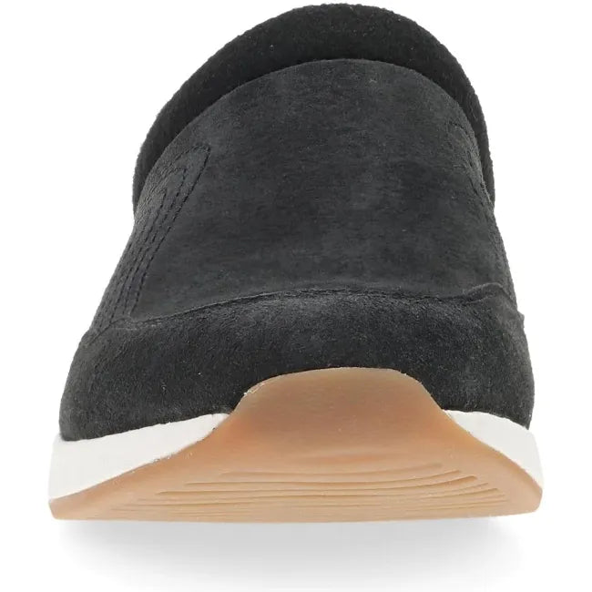 Dansko Claudia backless sneaker in black suede, front view