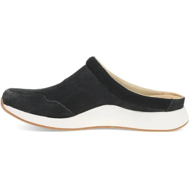 Dansko Claudia backless sneaker in black suede, side profile
