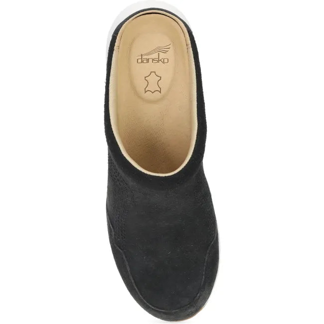Dansko Claudia backless sneaker in black suede, top view