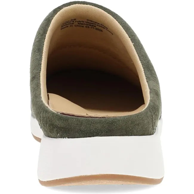 Dansko Claudia backless sneaker in olive mesh, back view showing open heel