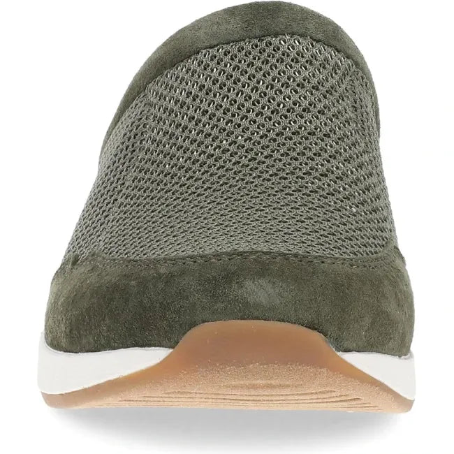 Dansko Claudia backless sneaker in olive mesh, front view