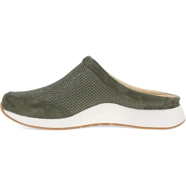 Dansko Claudia backless sneaker in olive mesh, side profile