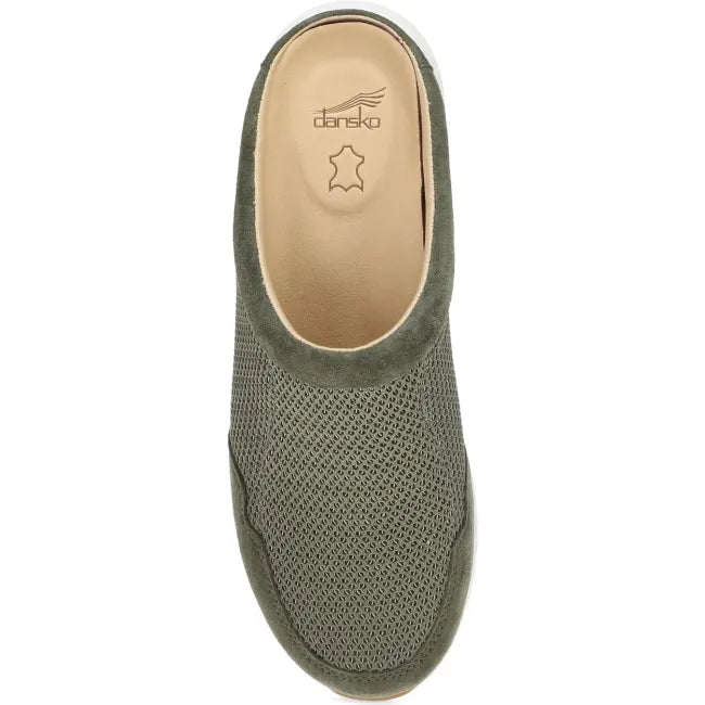 Dansko Claudia backless sneaker in olive mesh, top view