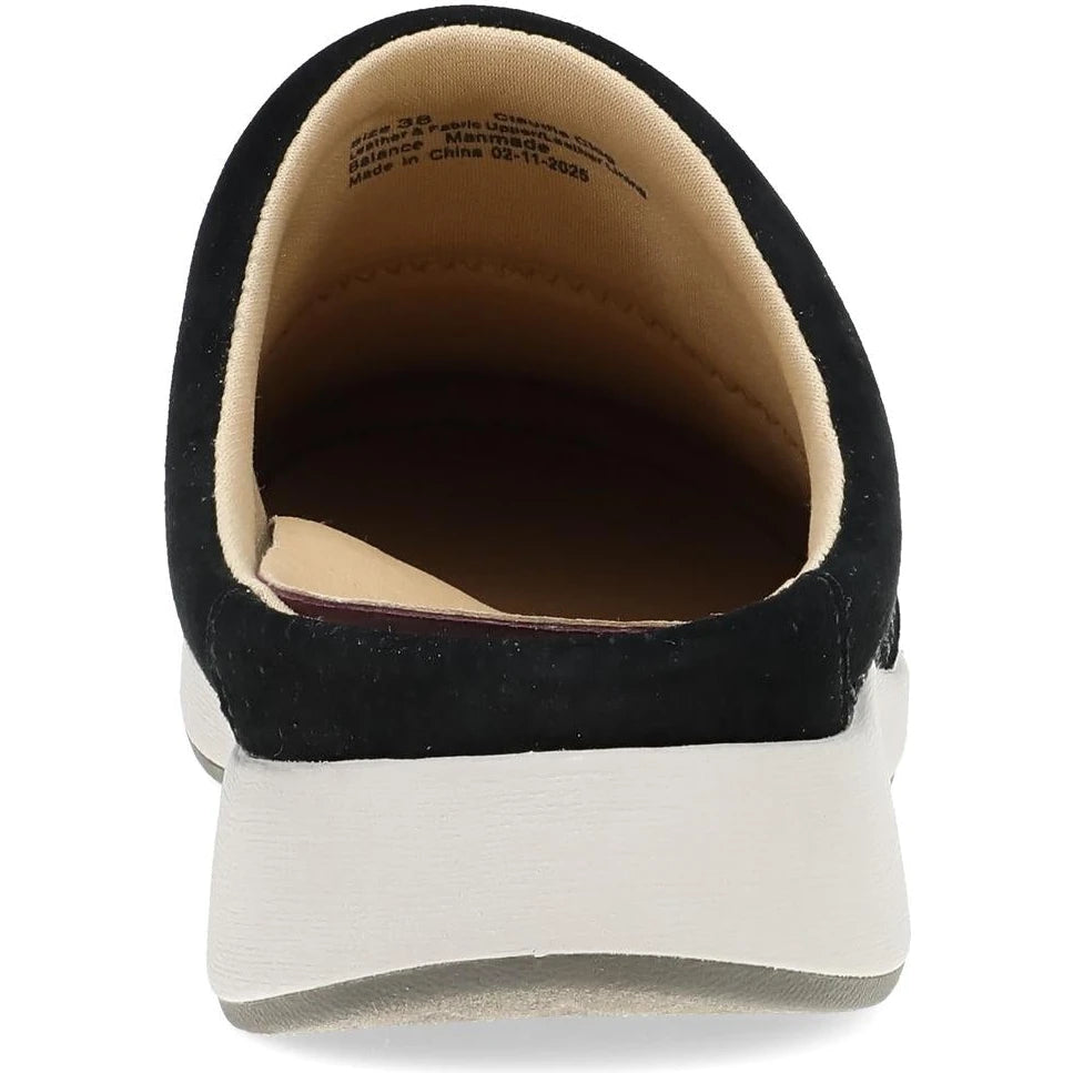 Dansko Claudia mule in black mesh, back view showing open heel