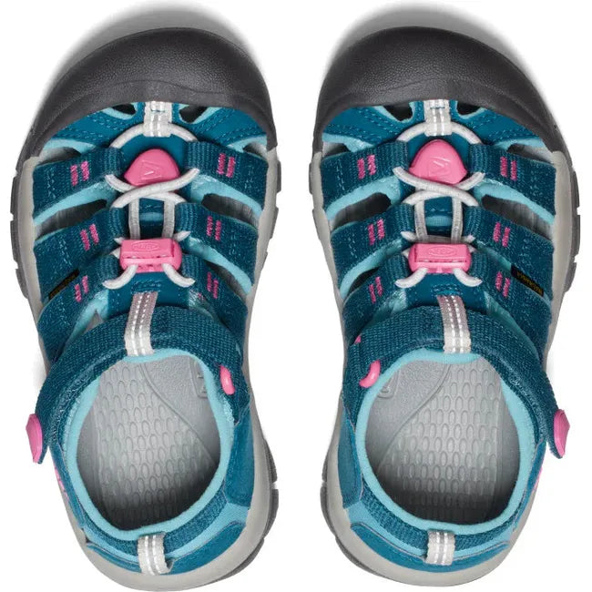 Upper of KEEN Little Kids Newport H2 Closed Toe Sandal in Legion Blue and Hot Pink